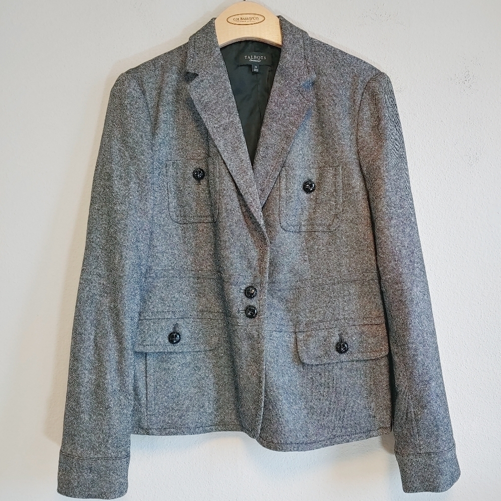 Talbots Two Button Wool Blend Grace Fit Tweed Blazer Sz 10 Work Wear Career